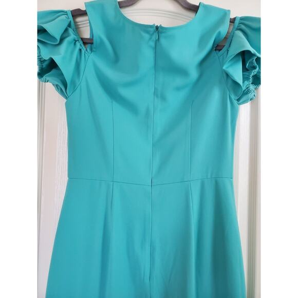 Tome NYC Ariel Turquoise Sea Green Ruffled Stretch Midi Dress, Size 2 - Picture 11 of 12